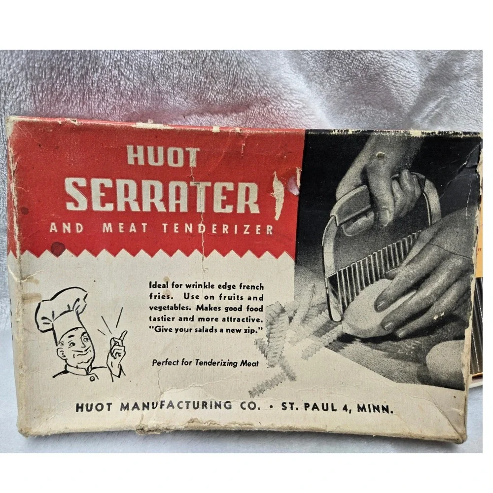 Vintage Huot Serrater Crinkle Cutter Meat Tenderizer Original Box MCM Kitchen